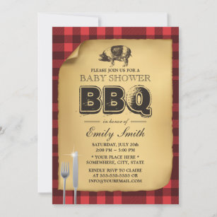 Invitation Baby shower barbecue classique En vichy porc rôti