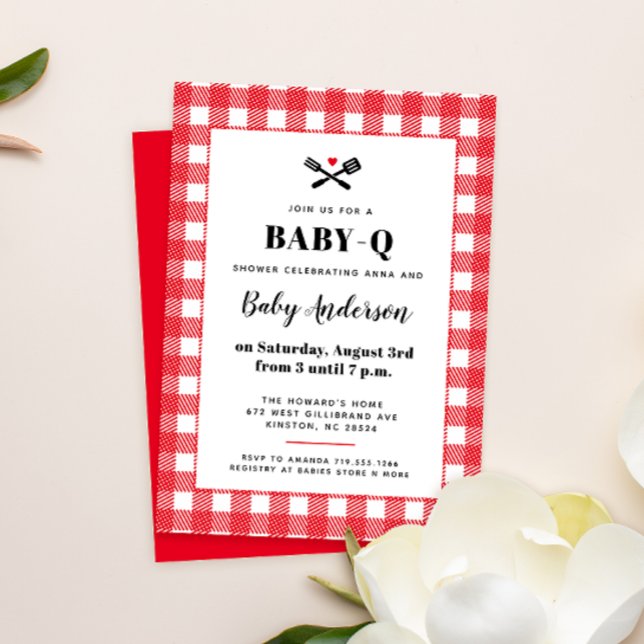 Invitation Baby shower barbecue En vichy plaid rouge et blanc (Créateur téléchargé)