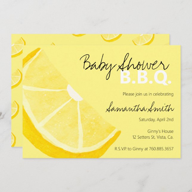 Invitation Baby shower barbecue Lemon thème été Un peu de cit (Devant / Derrière)
