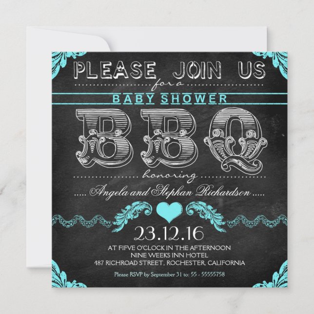 Invitation Baby shower barbecue noir tableau noir garçon invi (Devant)