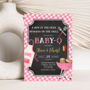 Invitation Baby shower barbecue rose En vichy
