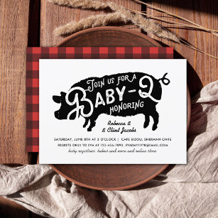 Invitation Baby shower barbecue vintage Black Red Pig Baby-Q
