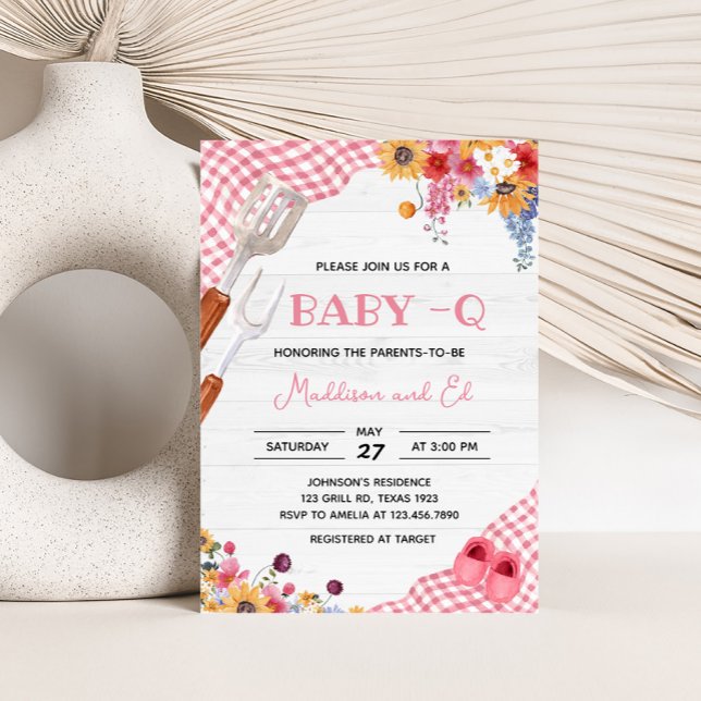 Invitation Baby Shower Barbeque Rose (Girl BBQ Baby Shower Invitation)