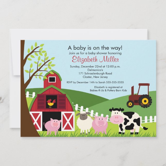 Invitation Baby shower Barnyard Animals (Devant)