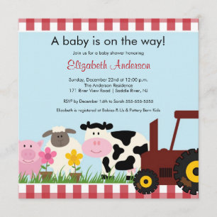 Invitation Baby shower Barnyard Animals