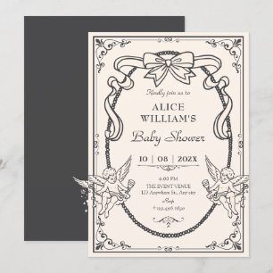 Invitation Baby-shower baroque artistique vintage