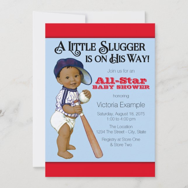 Invitation Baby Shower Baseball pour Bébé Ethnique Garçon (Devant)