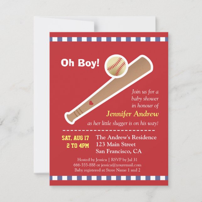 Invitation Baby shower baseball rouge (Devant)