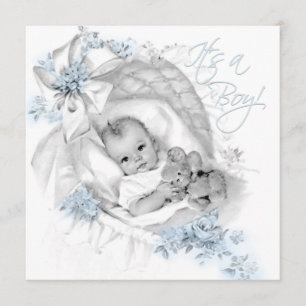 Invitation Baby shower Bassinet Bleu Bébé doux