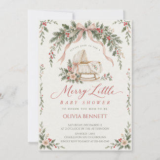 Invitation Baby Shower Bassinette de Noël Vintage