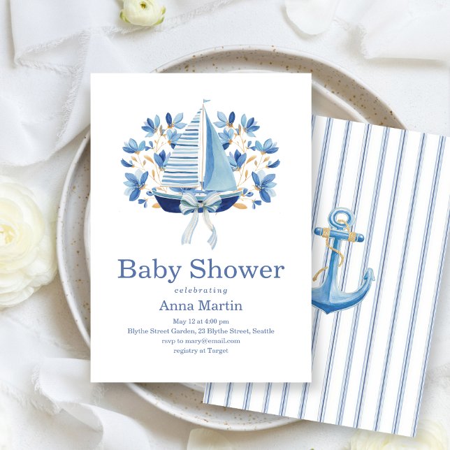 Invitation Baby Shower Bateaux Bleus & Rubans (Créateur téléchargé)