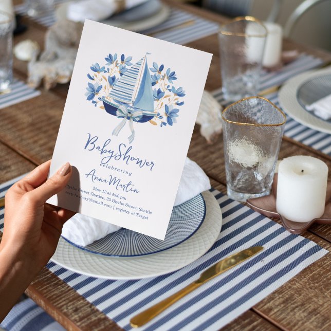 Invitation Baby Shower Bateaux Bleus & Rubans (Créateur téléchargé)