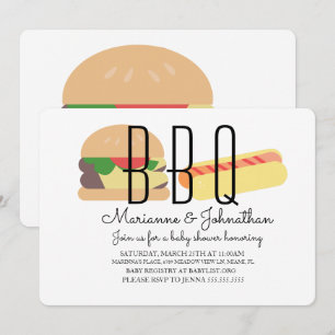 Invitation Baby shower BBQ Baby Q Jardin Hot Dog Hamburger