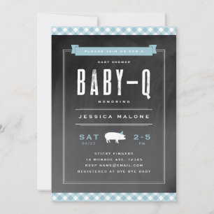 Invitation Baby Shower BBQ Bébé Gingham Bleu
