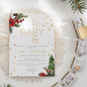 Invitation Baby shower BBQ Blanc de Noël classique simple