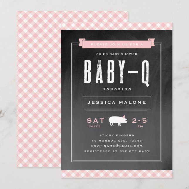 Invitation Baby Shower BBQ Co-ed Bébé Gingham (Devant / Derrière)