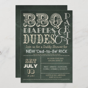 Invitation Baby shower BBQ en tableau noir vert et DUDES