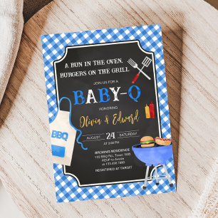 Invitation Baby shower BBQ En vichy bleu