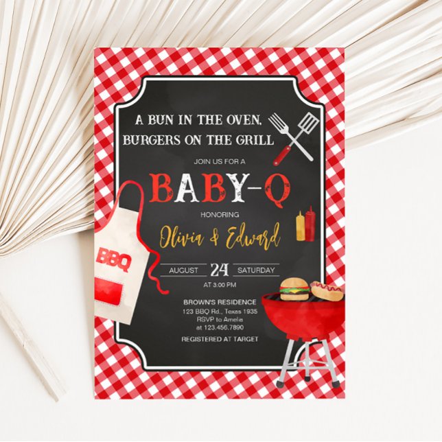 Invitation Baby shower BBQ En vichy rouge (Burger in the Oven Baby Shower Invitation)