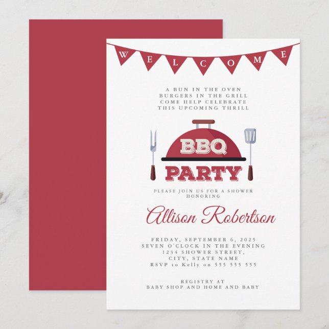 Invitation Baby shower BBQ extérieur (Devant / Derrière)