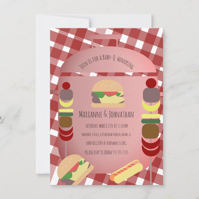 Invitation Baby shower BBQ Jardin Alimentation Plaid Red Invi (Devant)