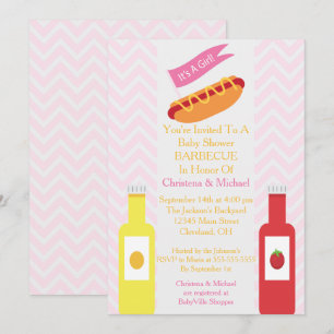 Invitation Baby shower BBQ Pink Chevron Hotdog