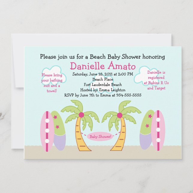 Invitation Baby shower Beach Party (Devant)