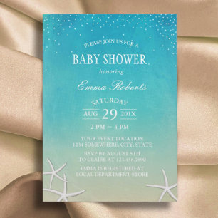 Invitation Baby shower Beach Starfish Elégante aquarelle