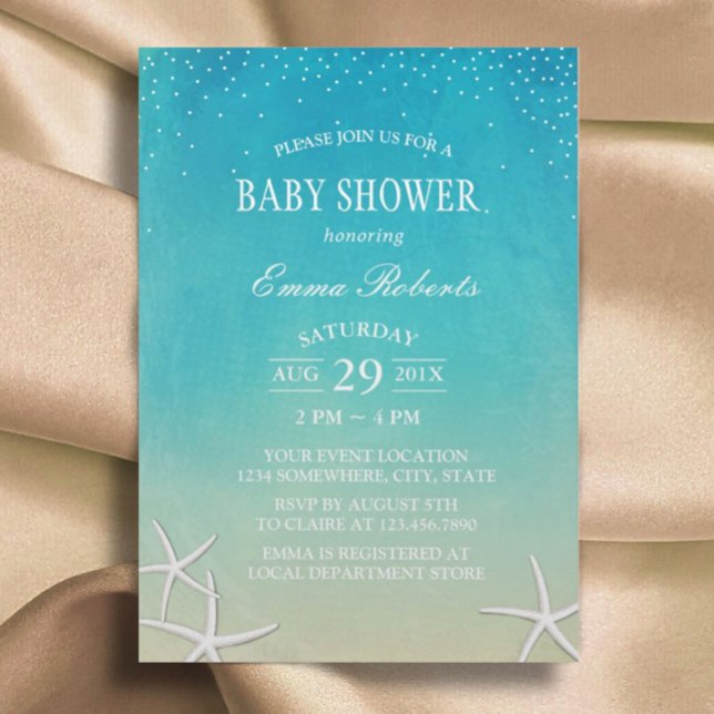 Invitation Baby shower Beach Starfish Elégante aquarelle (Créateur téléchargé)