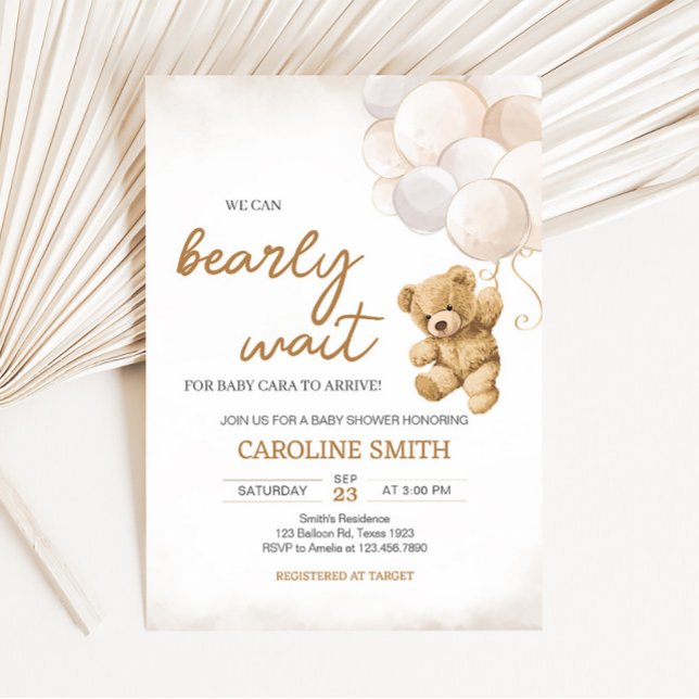 Invitation Baby shower Bear Balloons (We Can Bearly Wait Teddy Bear Baby Shower Invitation)