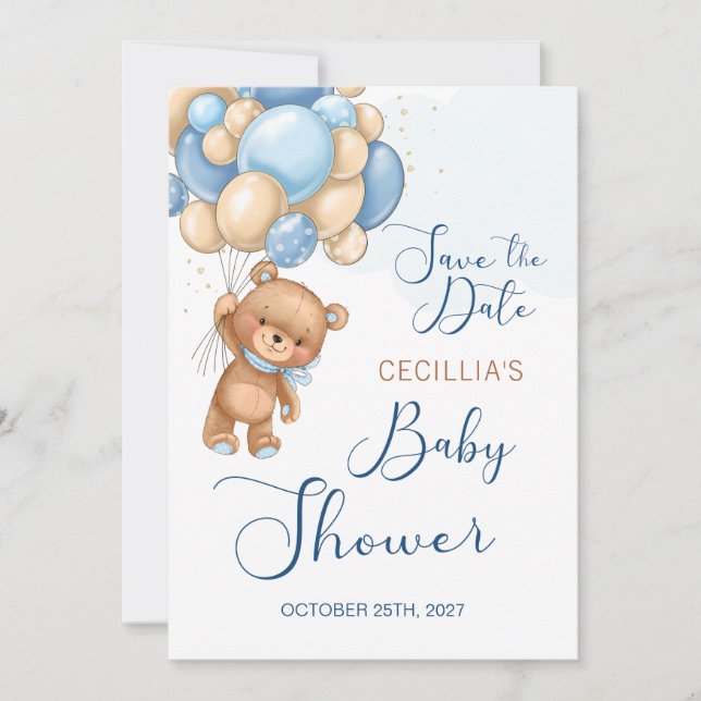 Invitation Baby shower Bear Balloons Enregistrer la date (Devant)