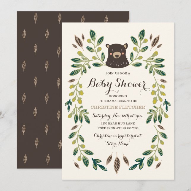 Invitation Baby shower Bear Cub (Devant / Derrière)