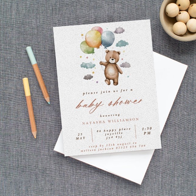 Invitation Baby shower Bear Cute et Balloons Pastel (Créateur téléchargé)