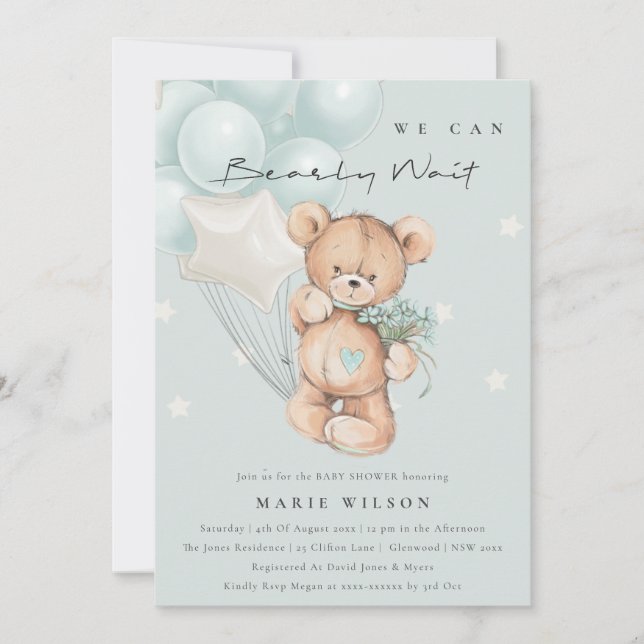 Invitation Baby shower Bearly Wait Bearly Bearly B (Devant)