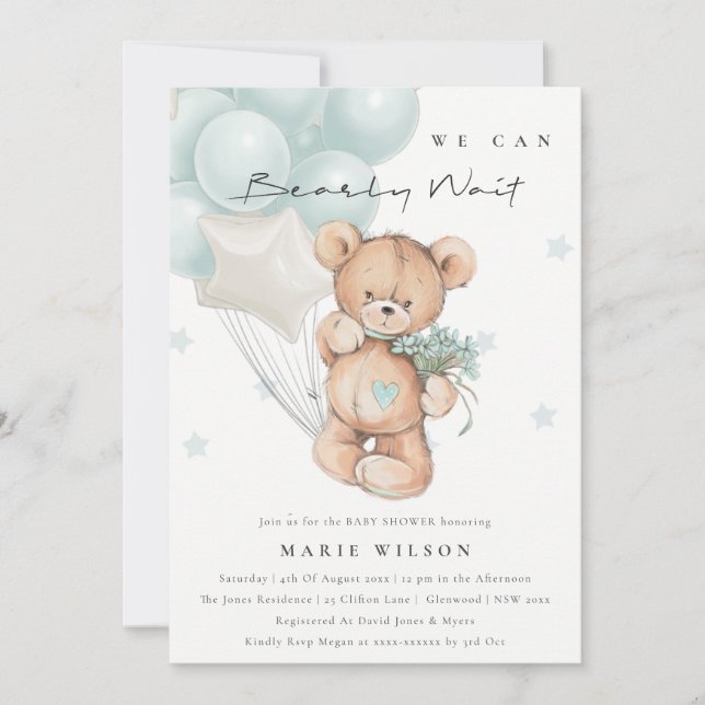 Invitation Baby shower Bearly Wait Bearly Bearly B (Devant)