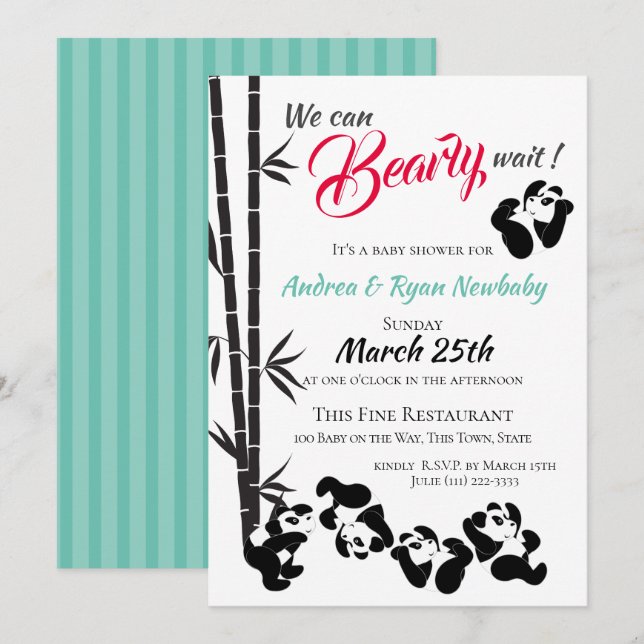 Invitation Baby shower Bearly Wait Panda (Devant / Derrière)
