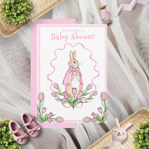 Invitation Baby shower Beatrix Potter Rose En vichy
