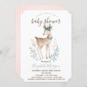 Invitation Baby shower Beau Reindeer Rose Stripes