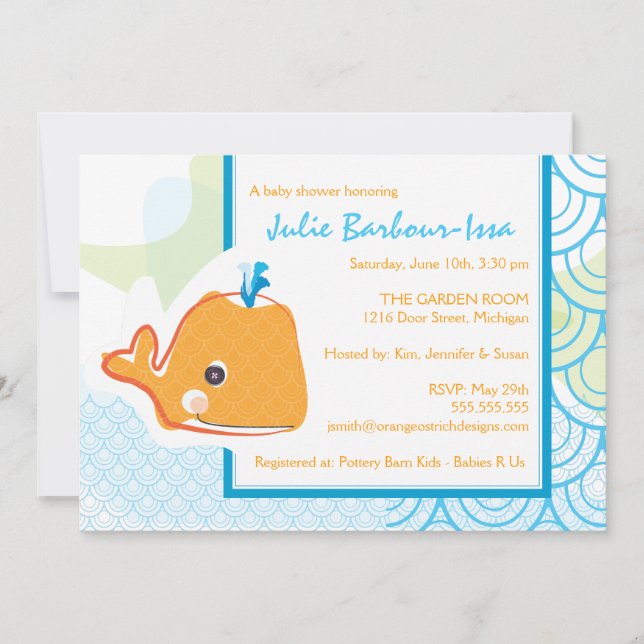 Invitation Baby shower - Bébé Baleine (Devant)