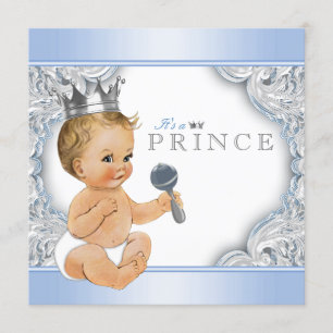 Invitation Baby shower Bébé Bleu Argent Prince
