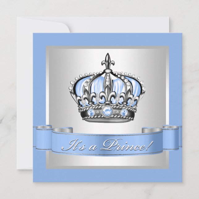 Invitation Baby shower Bébé bleu et argent Prince (Devant)