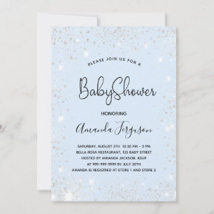 Invitation Baby shower bébé bleu garçon argent parties scinti