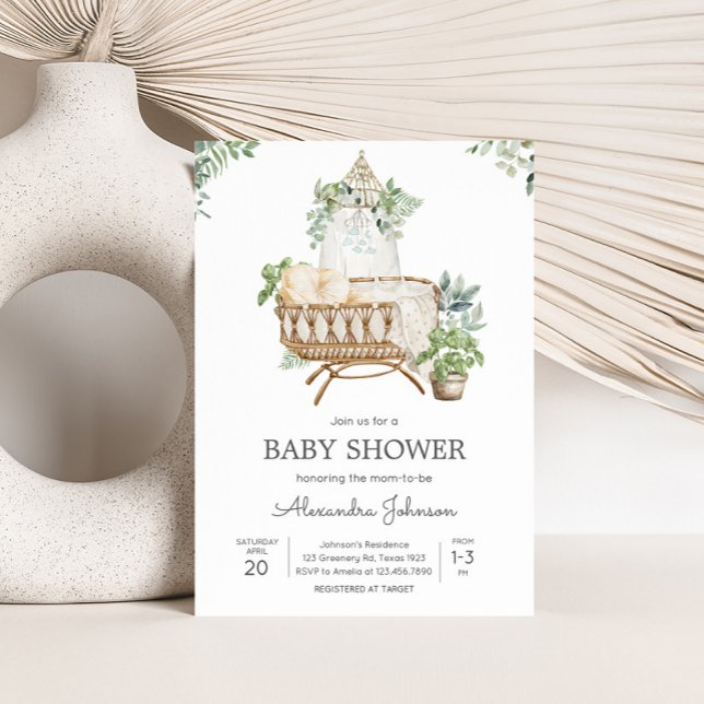 Invitation Baby shower bébé Boho (Boho Baby Crib Eucalyptus Baby Shower Invitation)