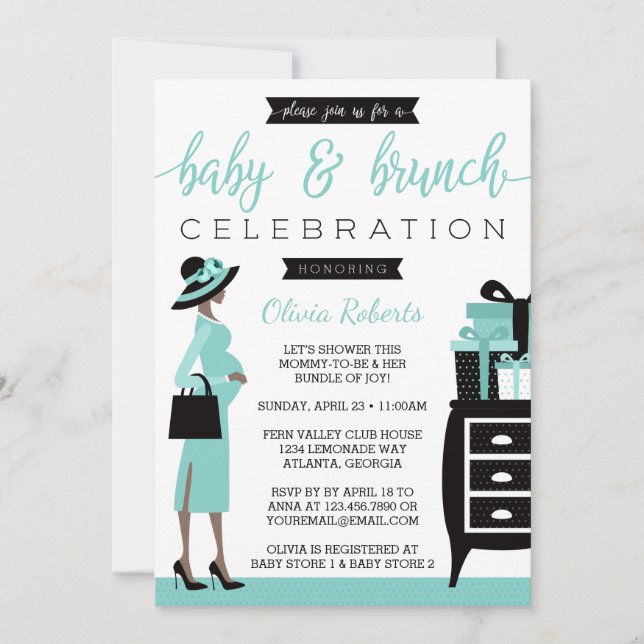 Invitation Baby shower bébé & bruch Invitation, Turquoise, No (Devant)
