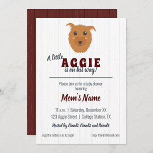 Invitation Baby shower bébé chien chien Maroon