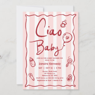 Invitation Baby shower bébé Ciao rose rouge dessiné à la main