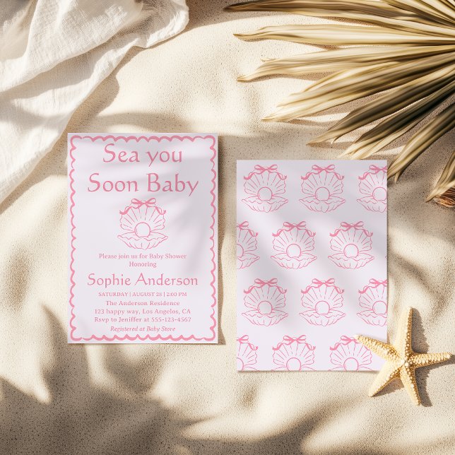 Invitation Baby Shower Bébé Coquillage Rose Élégant (Créateur téléchargé)