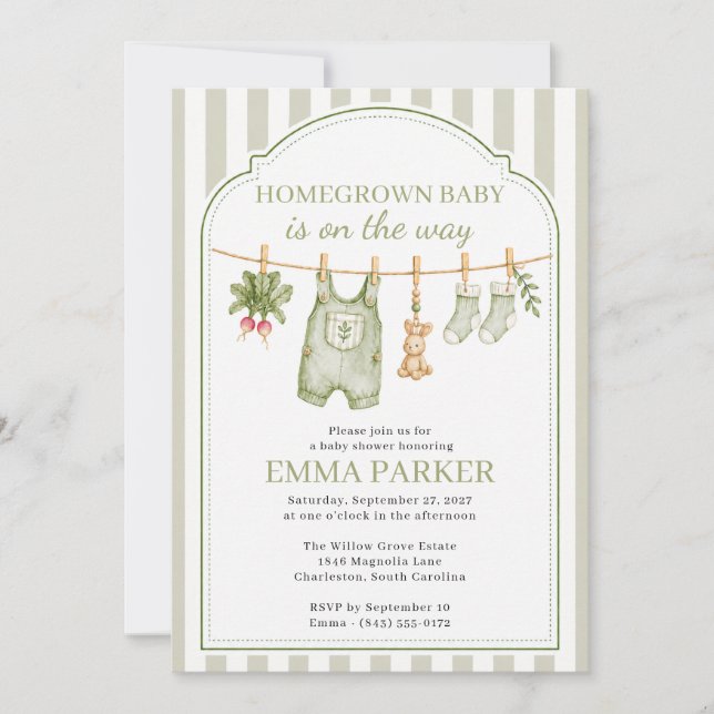 Invitation Baby Shower Bébé Croissance Douce Gingham (Devant)