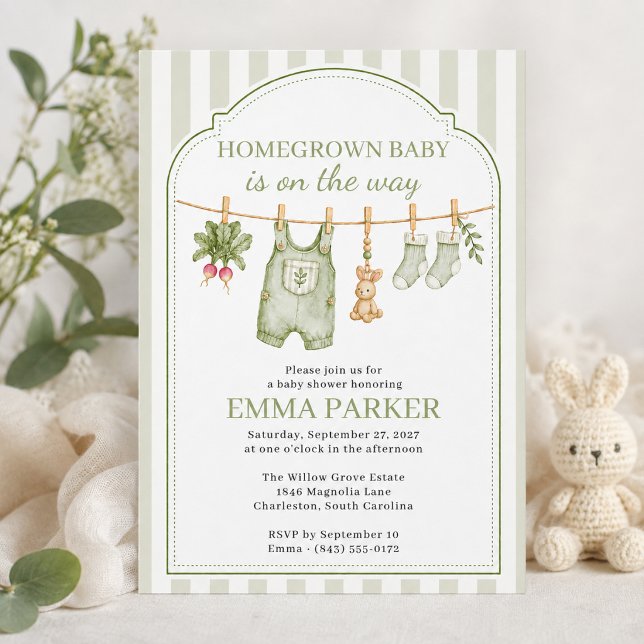 Invitation Baby Shower Bébé Croissance Douce Gingham (Créateur téléchargé)