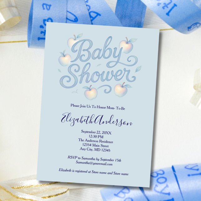 Invitation Baby shower bébé de pommes bleues (Blue Baby Boy Apple theme Baby Shower Invitation. Printed or Digital Download)